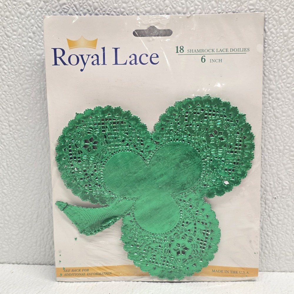 Royal Lace 6" Green Foil Shamrock Lace Doilies 18 Pack NEW Sealed
